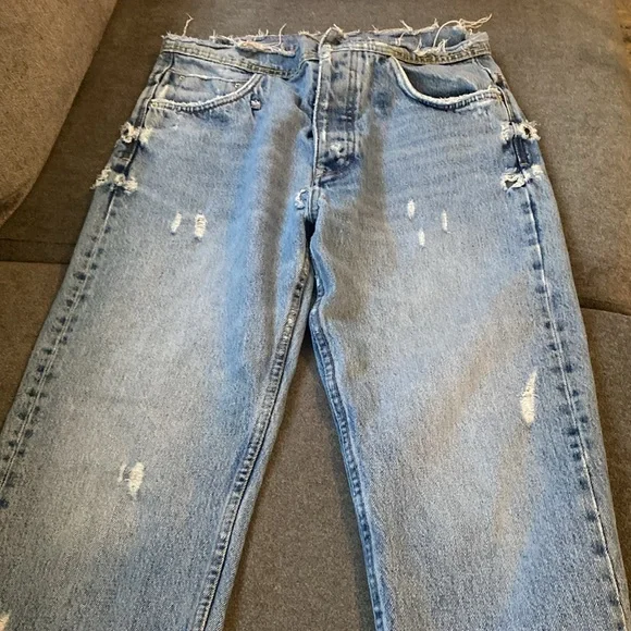 Zara distressed ripped cropped jeans size 4 fringed raw hem - Picture 3 of 5